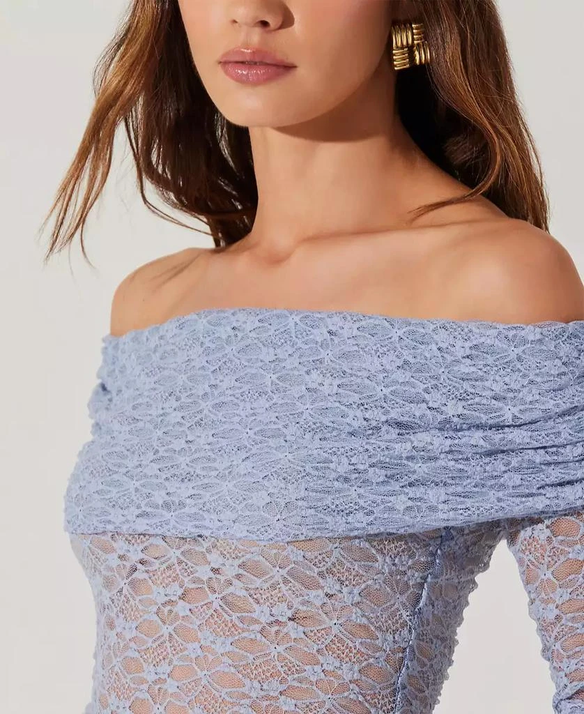 ASTR Women's Sheer Lace Diamante Off-The-Shoulder Top 3