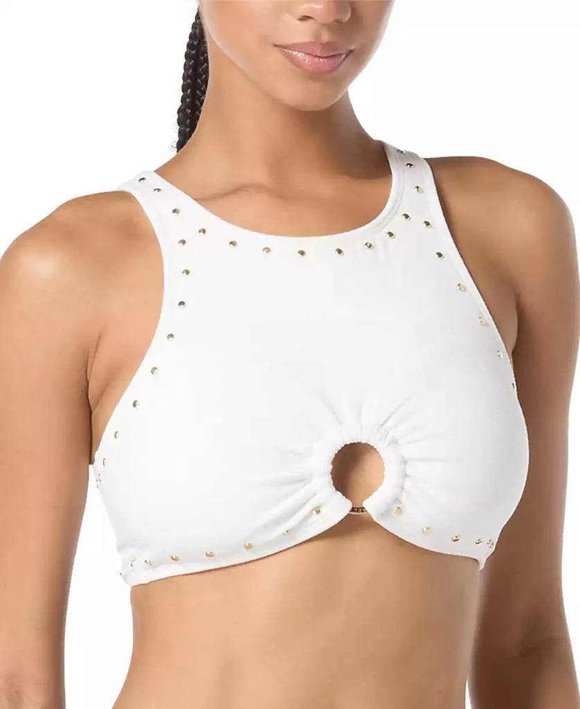 Michael Kors Women's Crepe Front-Ring Studded Bikini Top 1