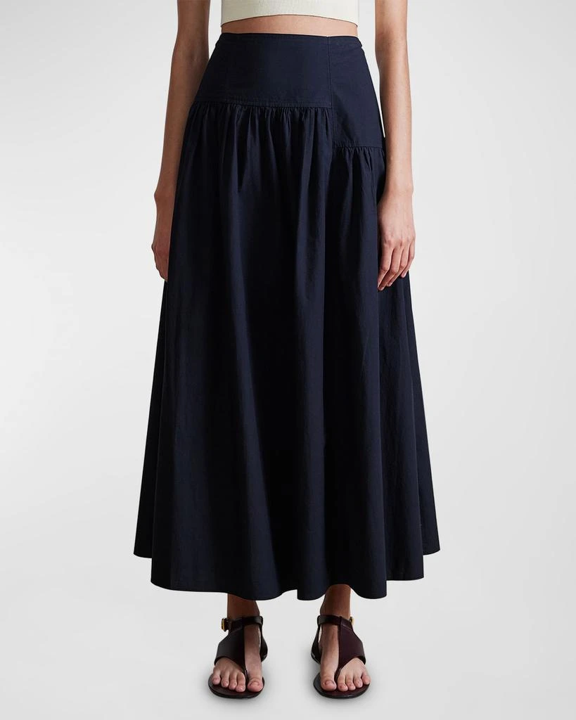 Apiece Apart Nora Asymmetric Ruched Poplin Maxi Skirt 1