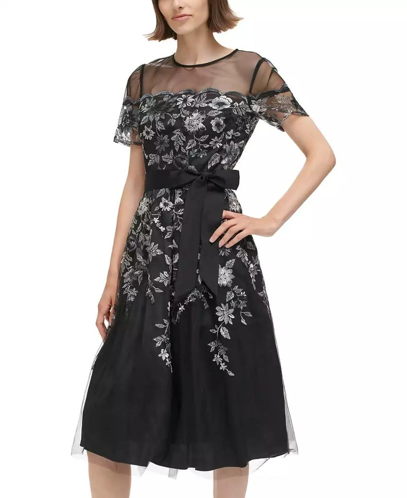 Eliza J Petite Embroidered Illusion Fit & Flare Dress 4