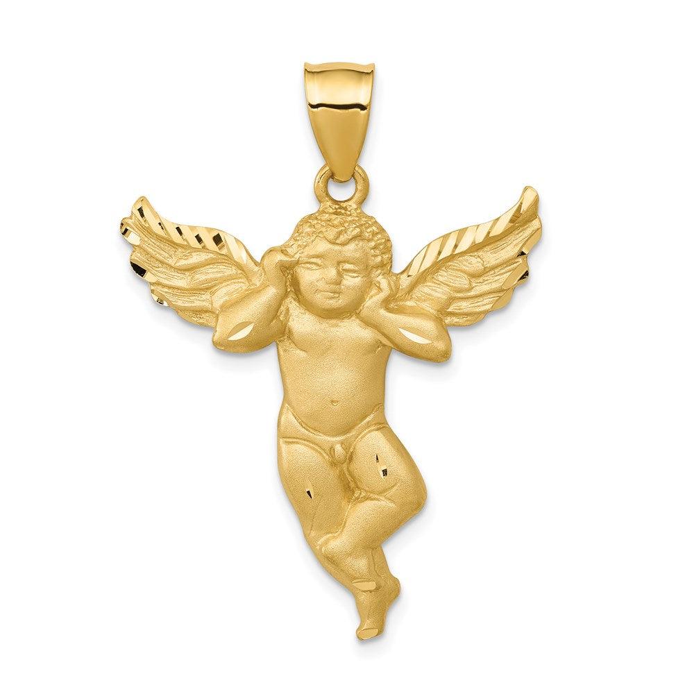 Diamond2Deal 14k Yellow Gold Satin Diamond-cut Angel Pendant