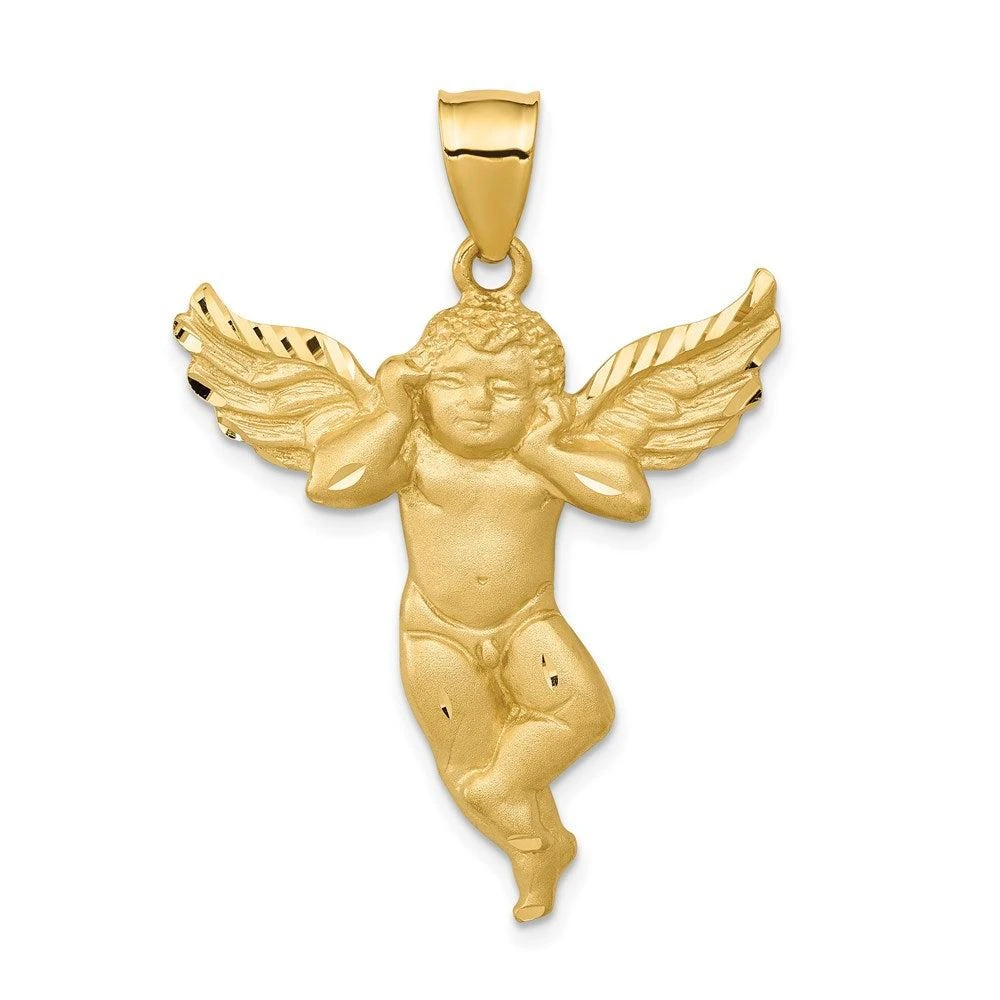 Diamond2Deal 14k Yellow Gold Satin Diamond-cut Angel Pendant 1