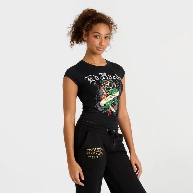 Ed Hardy Women's Ed Hardy Black Rose Rhinestone Capped-Sleeve Baby T-Shirt 3