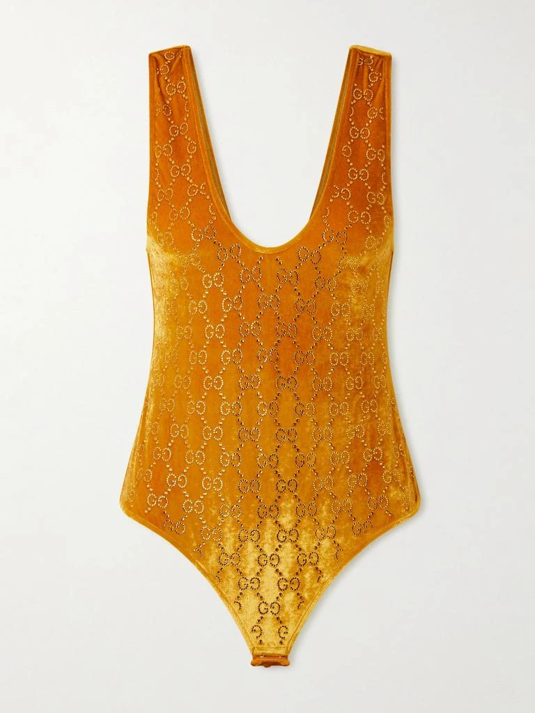 Gucci Crystal-embellished Chenille Bodysuit - Mustard
