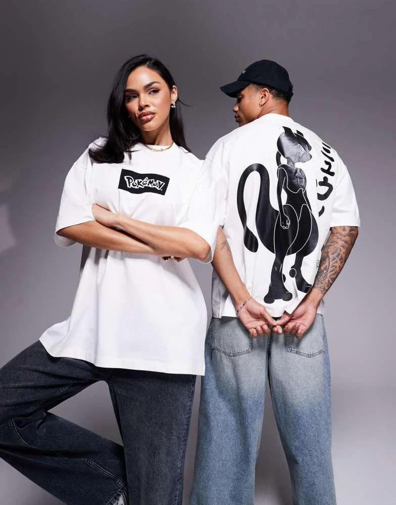 ASOS ASOS DESIGN Pokemon unisex oversized t-shirt with Mewtwo prints in off white 1