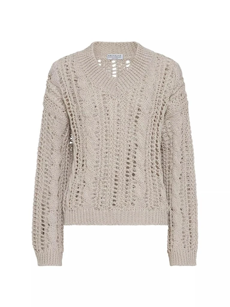 Brunello Cucinelli Jute and Cotton Cable and Mesh Sweater 1