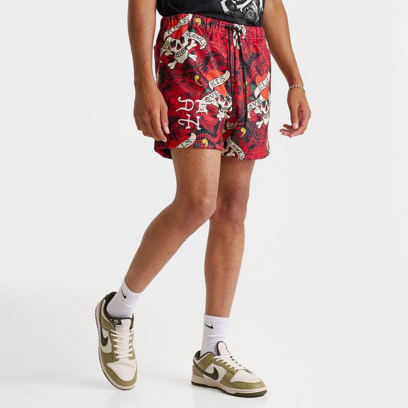 Ed Hardy Men's Ed Hardy Love Kills Slowly Skull Graphic Mesh Shorts