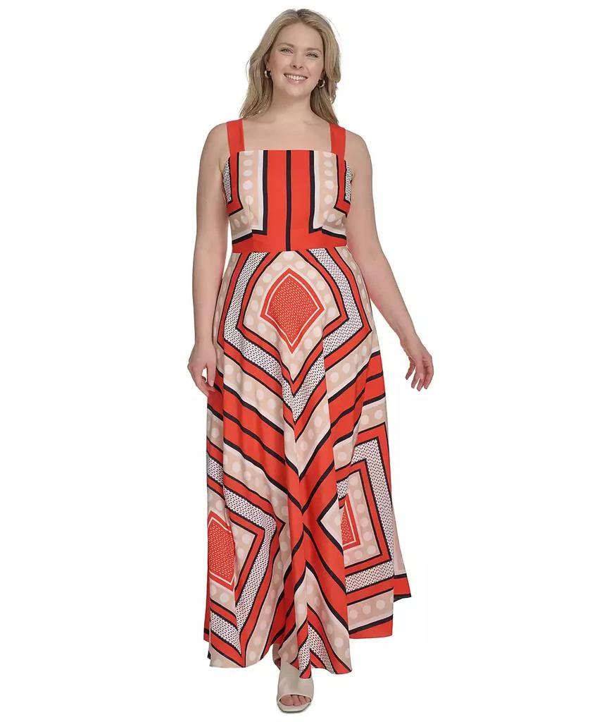 Eliza J Plus Size Printed Square-Neck Maxi Dress 1