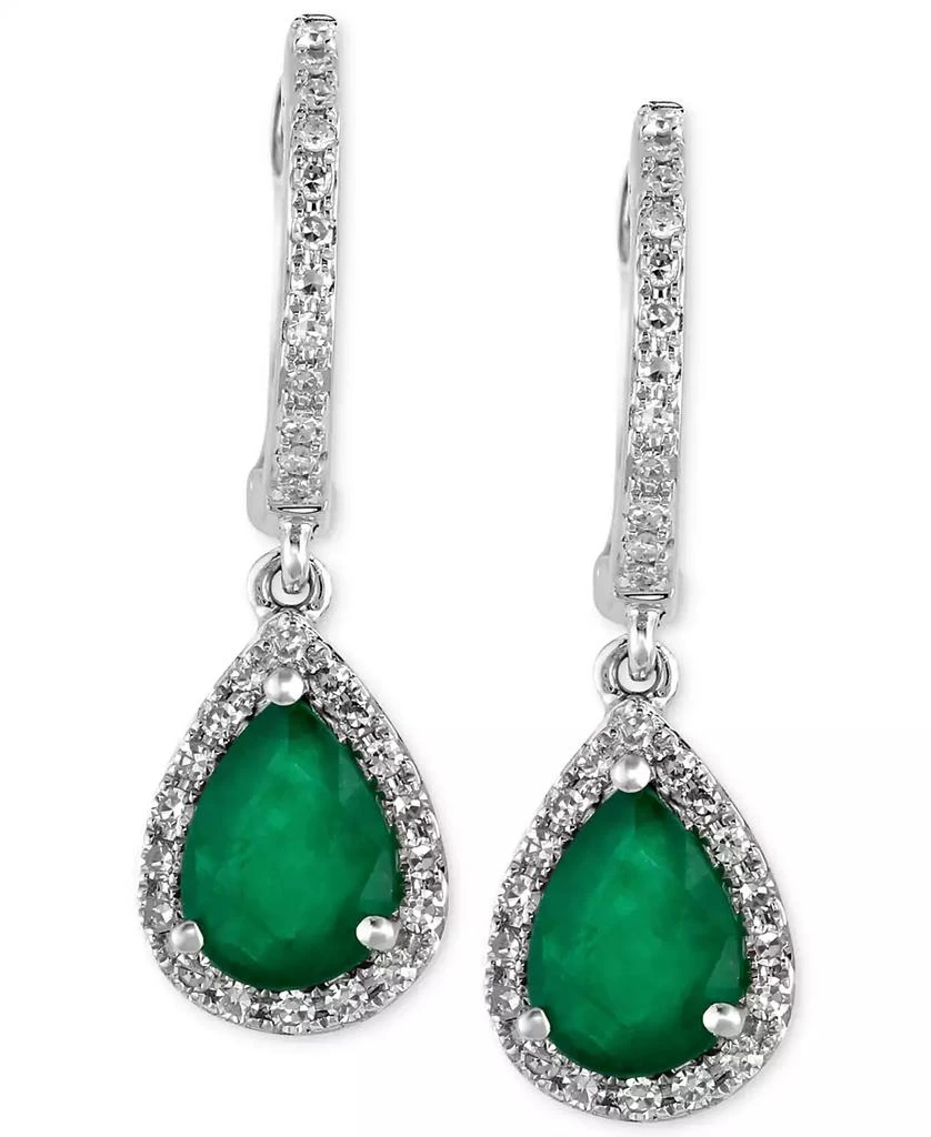 Effy EFFY® Emerald (1-1/8 ct. t.w.) and Diamond (1/4 ct. t.w.) Drop Earrings in 14k White Gold, Created for Macy
s