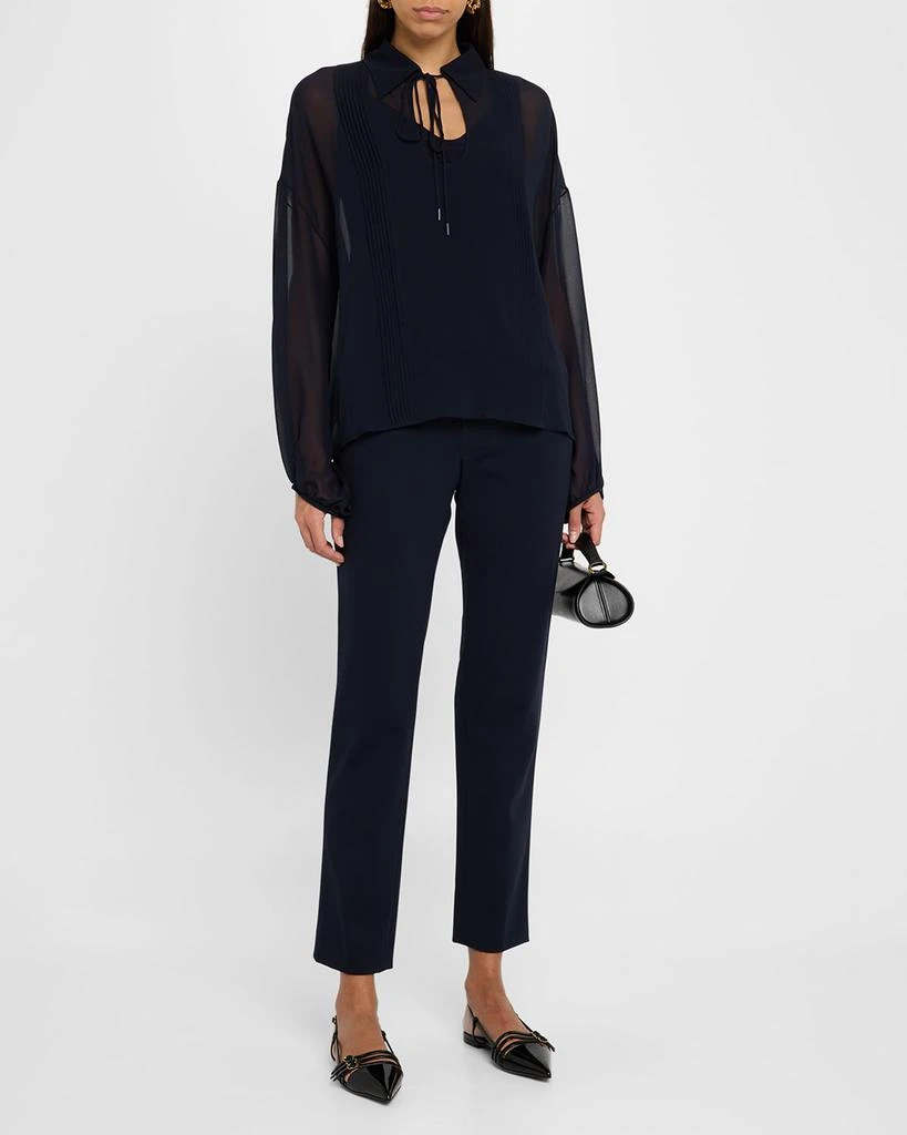 Max Mara Valdai Sheer Blouson-Sleeve Pintuck Blouse 2