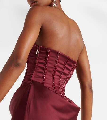 ROTATE Birger Christensen Embellished draped satin corset gown 6
