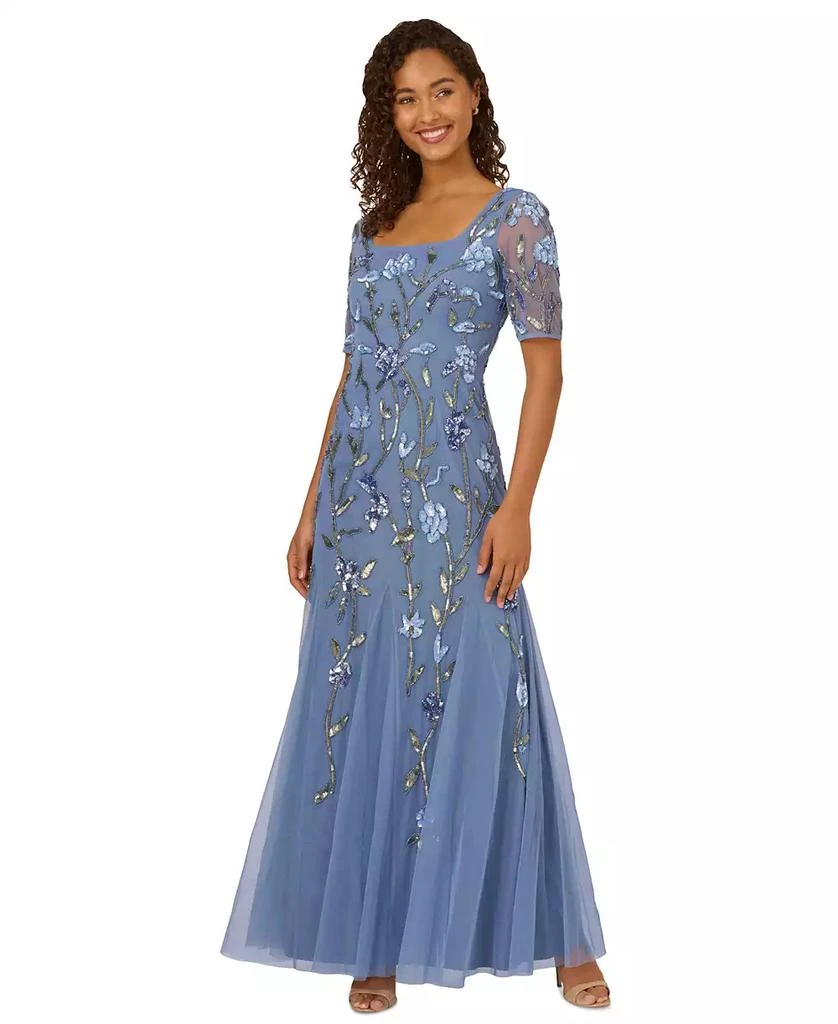 Adrianna Papell Women's Square-Neck Beaded Mesh Gown 1