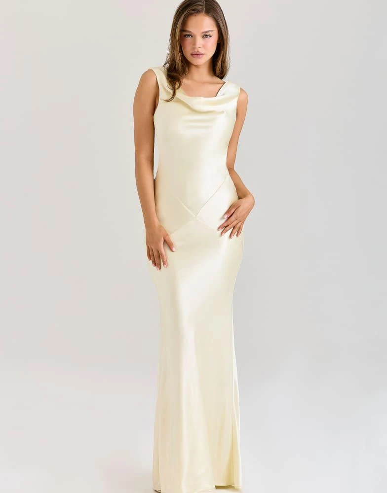 lemon satin bridesmaid dress Heavy Hearted Satin Maxi Dress