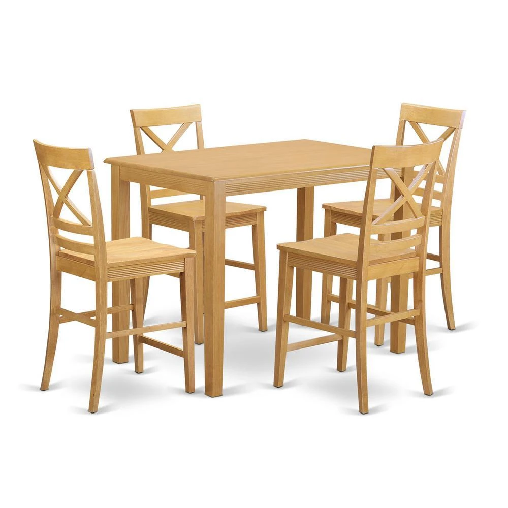 East West Furniture 5 Pc counter height pub set-pub Table and 4 counter height Dining chair 2