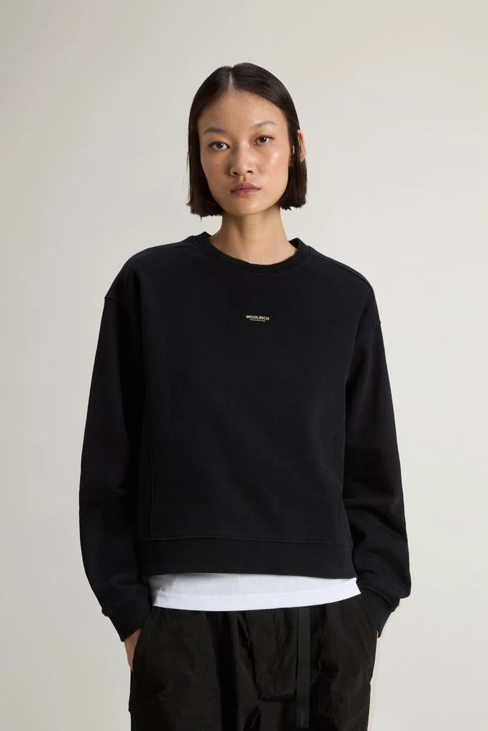 Woolrich Crewneck Sweatshirt in Pure Cotton with Embroidered Logo - Women - Black 1
