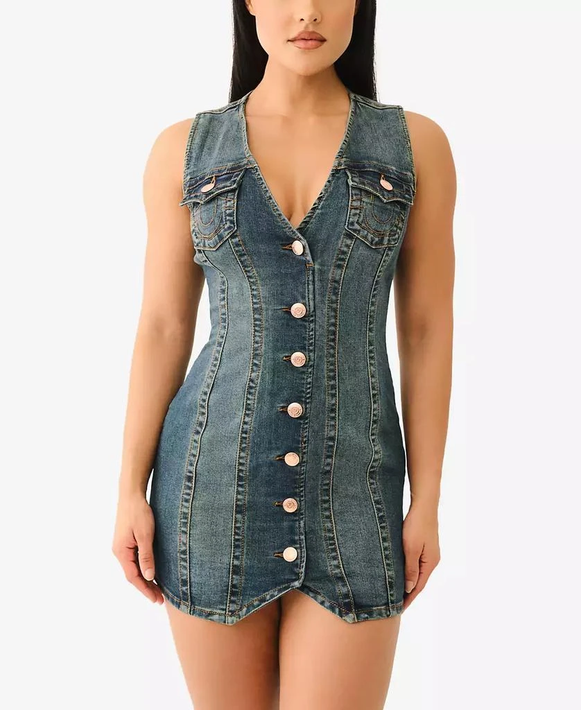 True Religion Women's Fitted Denim Vest Dress 1