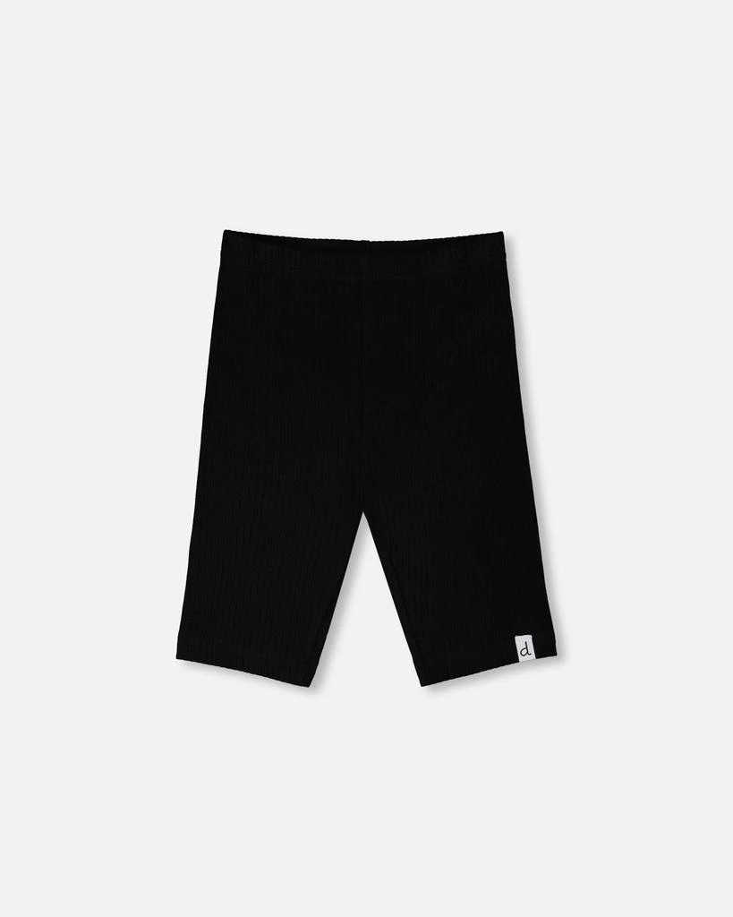 Deux par Deux Elastic Waist Rib Biker Leggings Black
