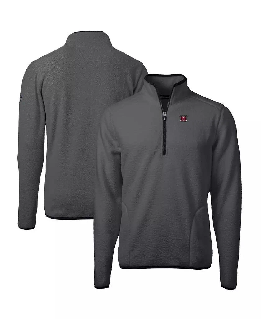 Cutter & Buck Men's Gray/Black Miami University RedHawks Cascade Eco Sherpa Fleece Quarter-Zip Pullover Jacket 1