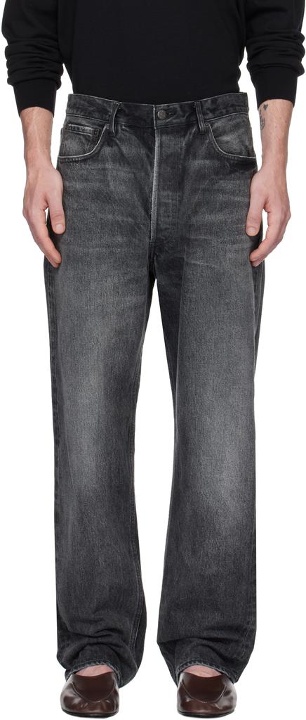 AURALEE Black Selvedge Faded Heavy Denim Wide Jeans