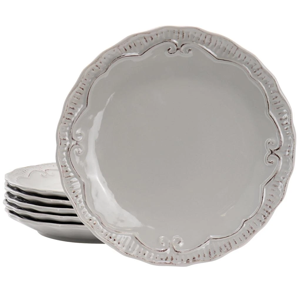 Modern Southern Home Capri 6 Piece 11 Inch Stoneware Embossed Dinner Plate Set in Grey