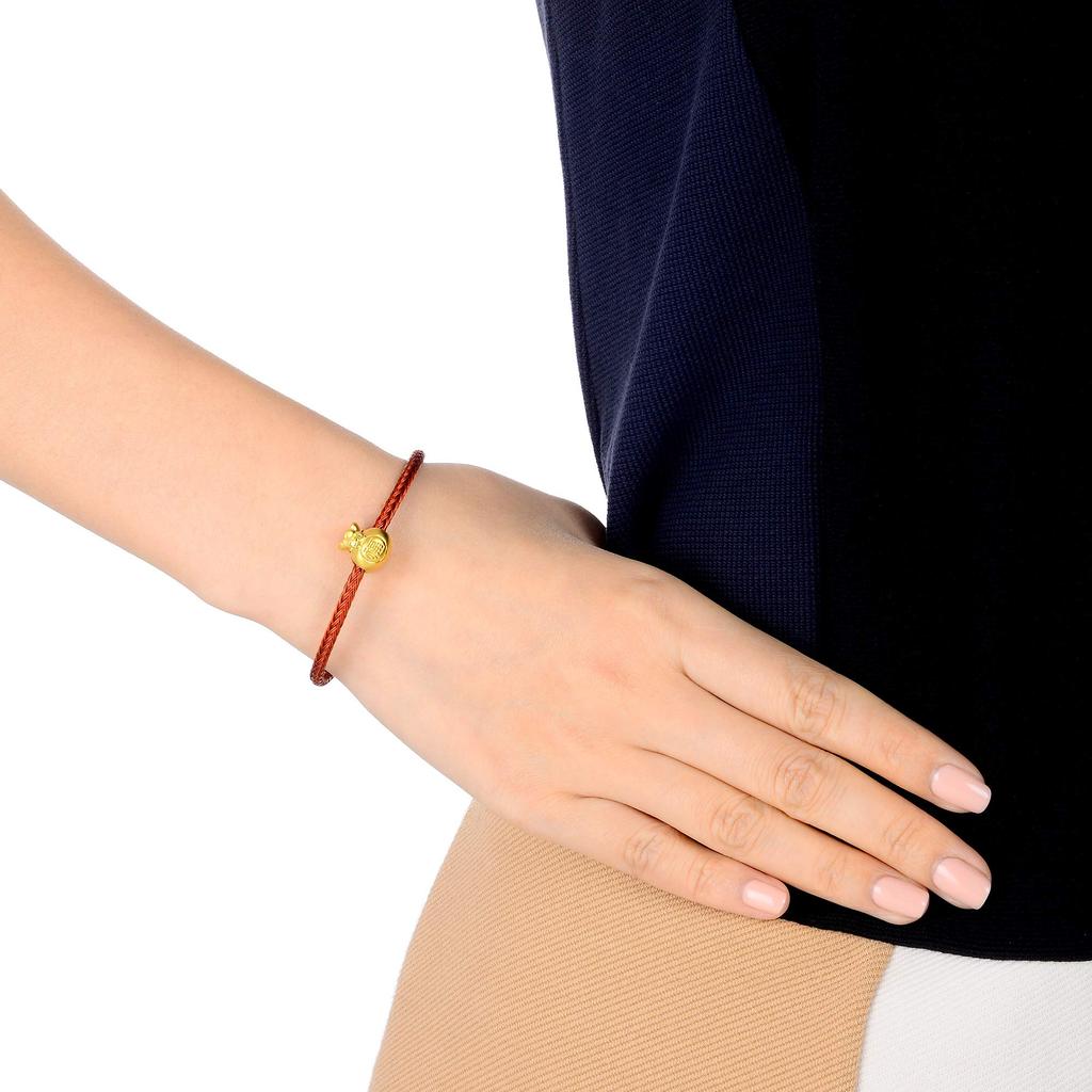 CHOW SANG SANG CHOW SANG SANG 999 24K Solid Gold Blessing Bracelet, Fortune Bag Charm Red Bracelet for Women 89197C