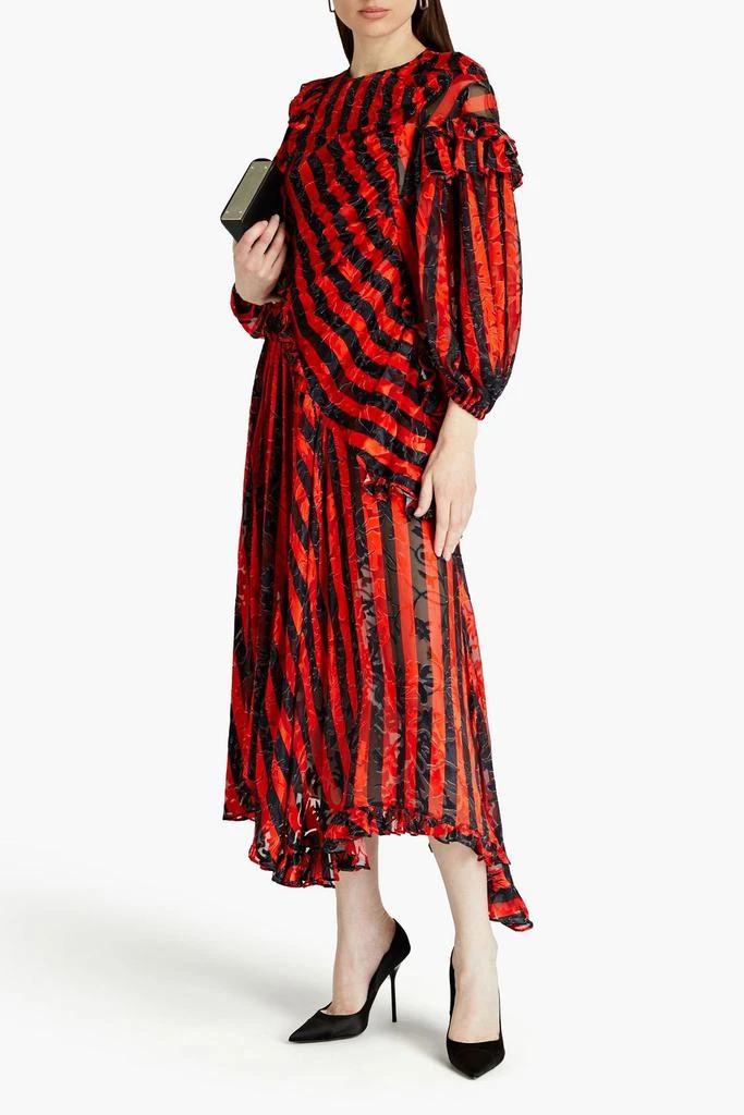 Preen By Thornton Bregazzi Ruffled striped devoré-chiffon midi dress 5