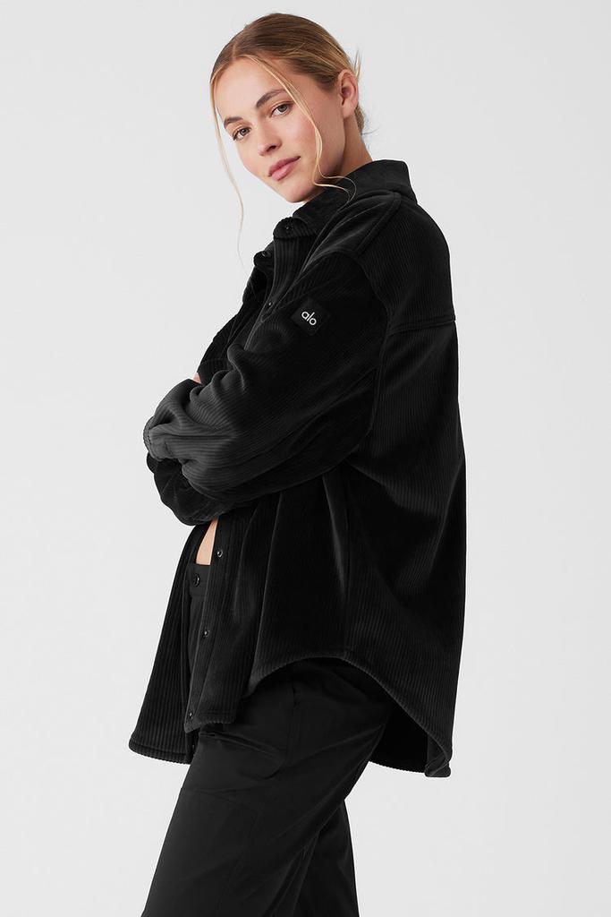 Alo Ribbed Velour Mountain Side Shacket - Black - Jackets