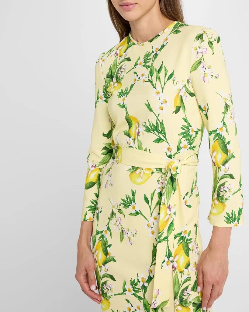 Monique Lhuillier Lemon-Print Bracelet-Sleeve Sheath Maxi Dress 5