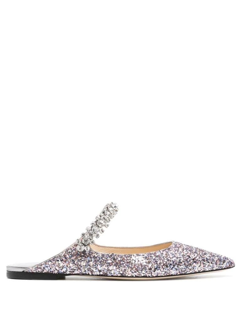 Jimmy Choo BING FLAT CRYSTAL STRAP GLITTER MULES 1