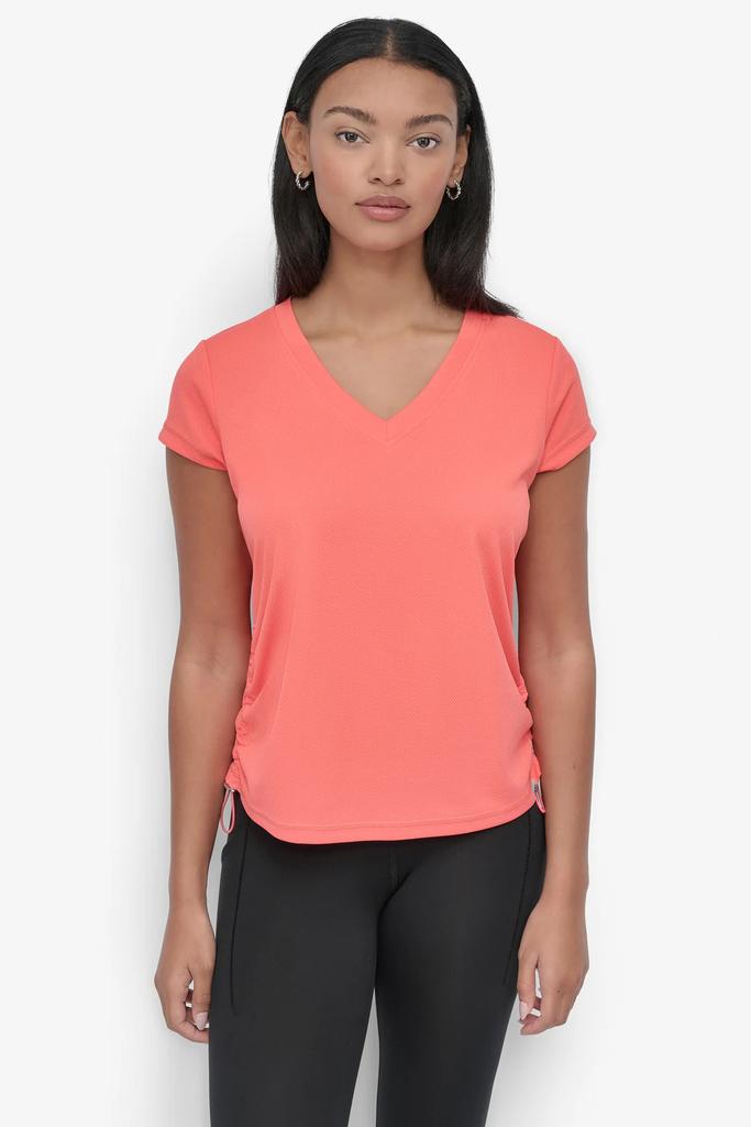 DKNY SHORT SLEEVE TECH TEE WITH RUCHED SIDE SEAMS