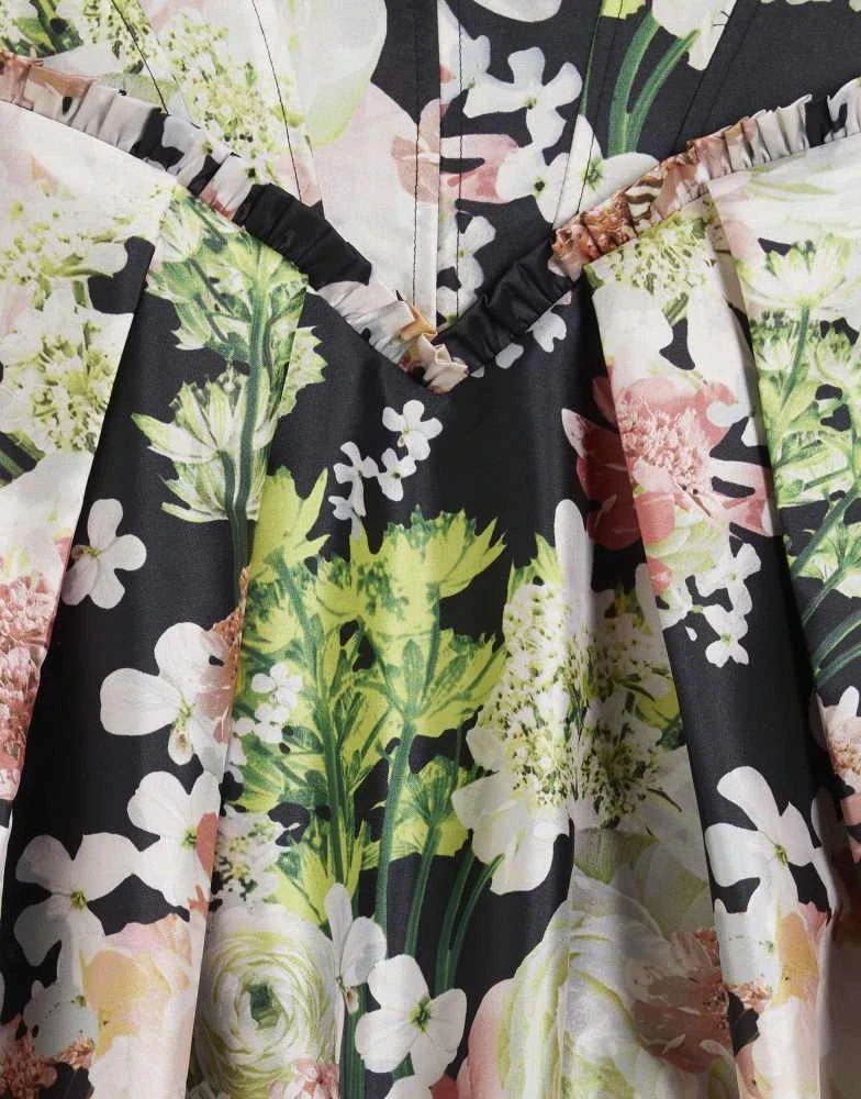 River Island Petite River Island Petite floral bubble hem mini dress in black 4