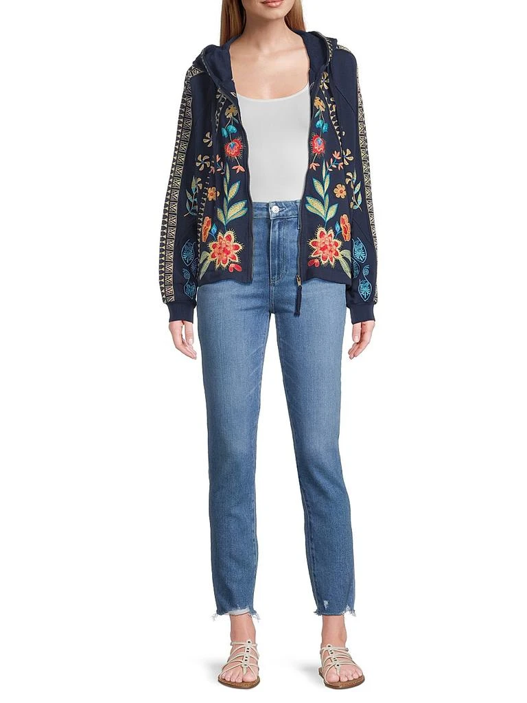 Johnny Was Embroidered Cotton Zip-Front Hoodie 2