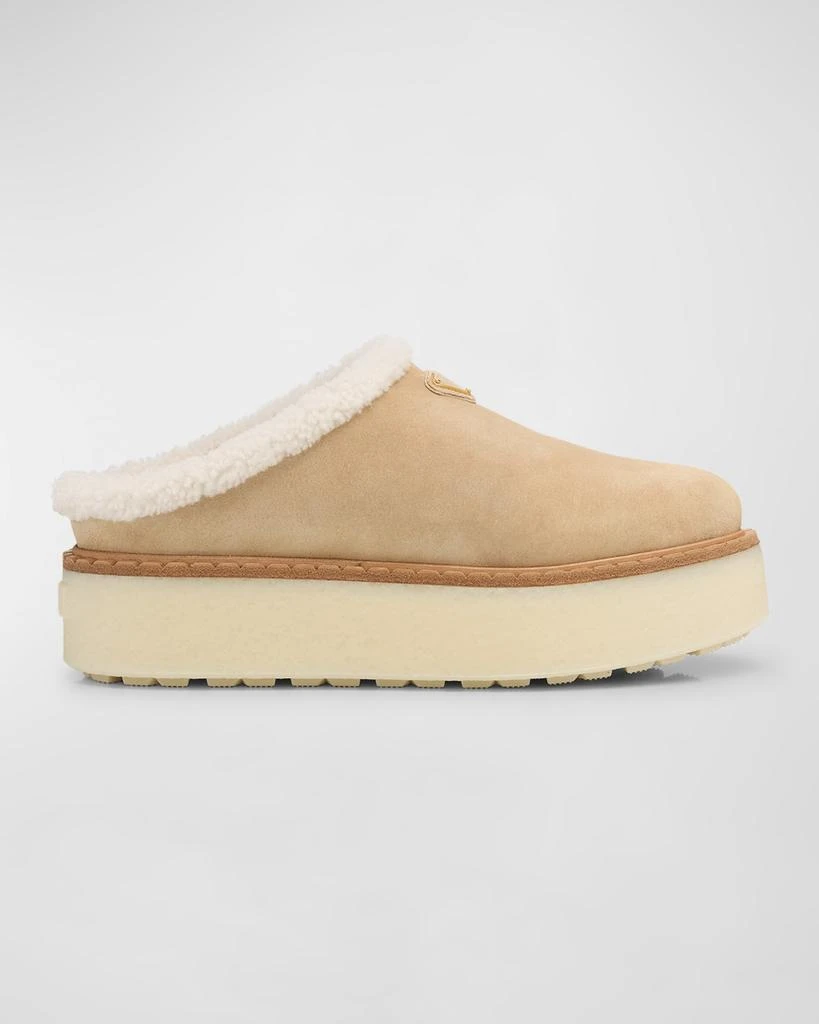 Prada Suede Shearling Cozy Platform Mules 1