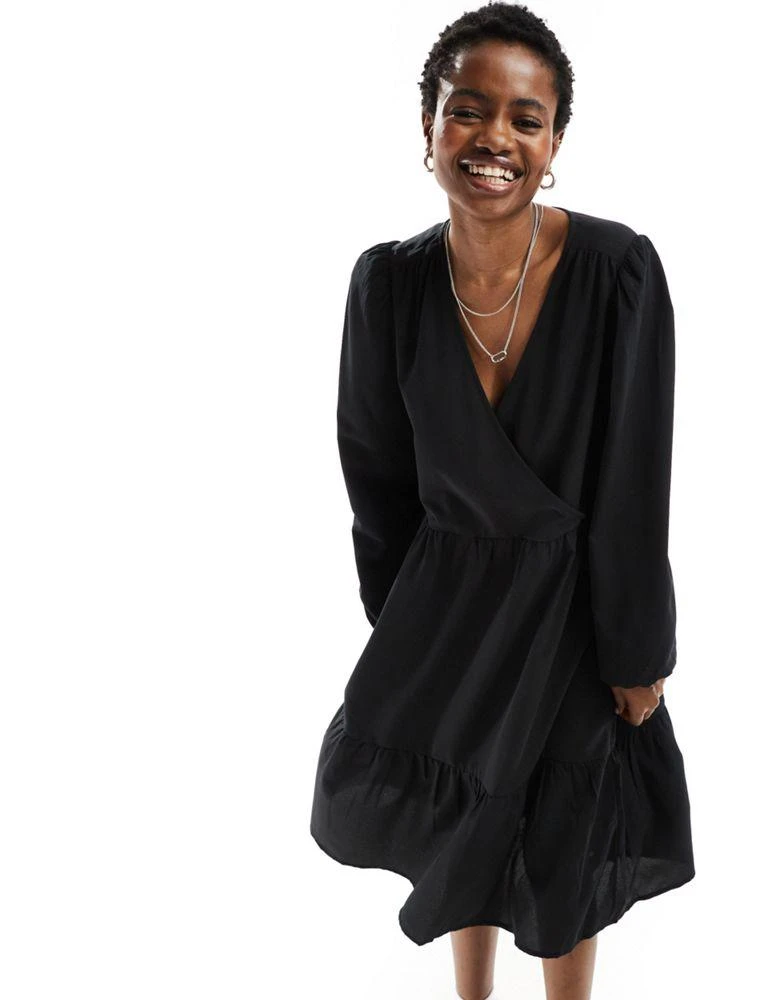 Monki Monki long sleeve wrap midi dress in black 3