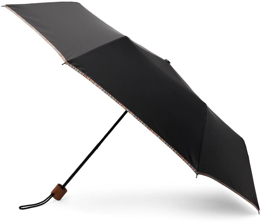 Paul Smith Black Telescopic Signature Stripe Trim Umbrella 2