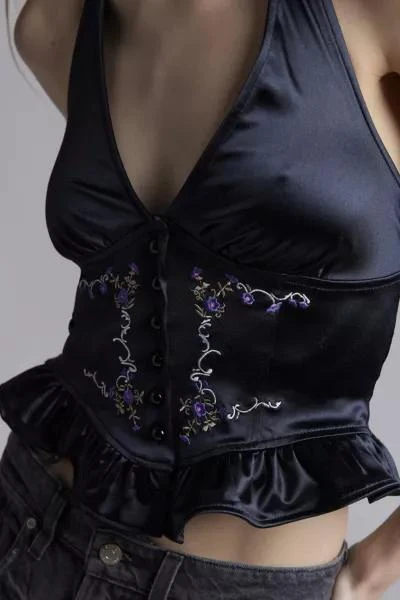 Kimchi Blue Kimchi Blue Maude Embroidered Satin Halter Top 2