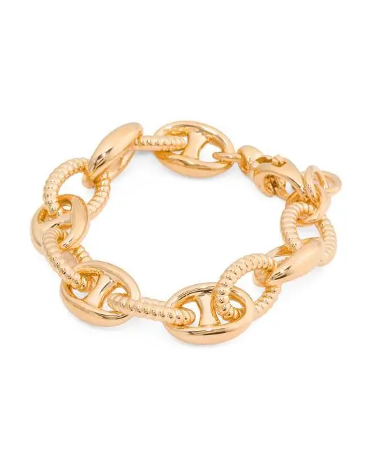 MILOR GOLD Made In Italy 14kt Gold Ribbed Polished Link Bracelet