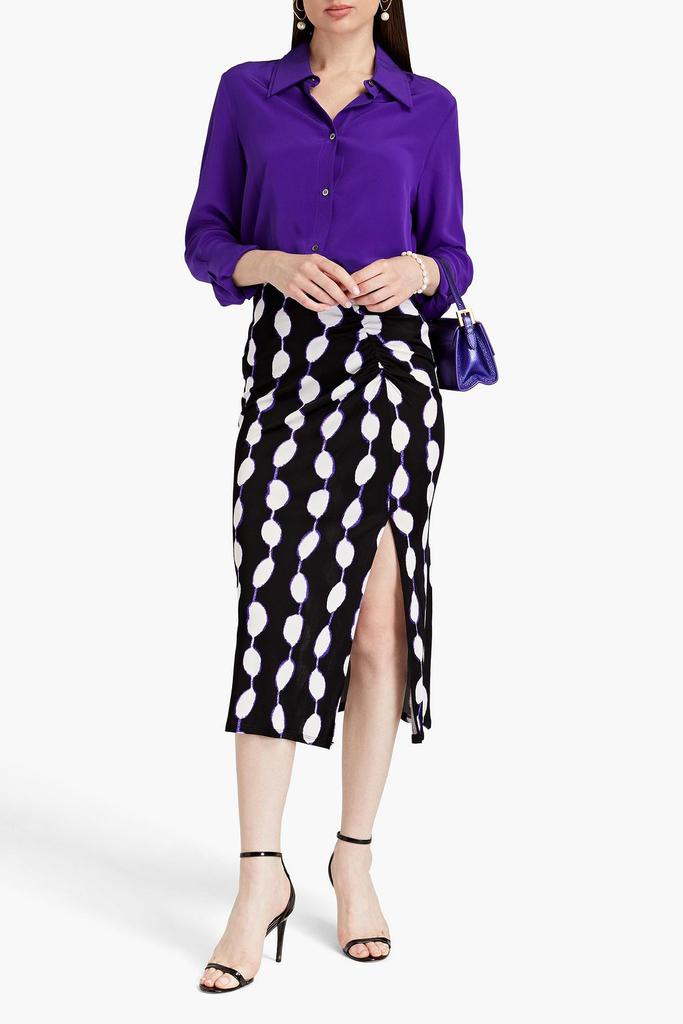 Diane von Furstenberg Cybele ruched printed jersey midi skirt