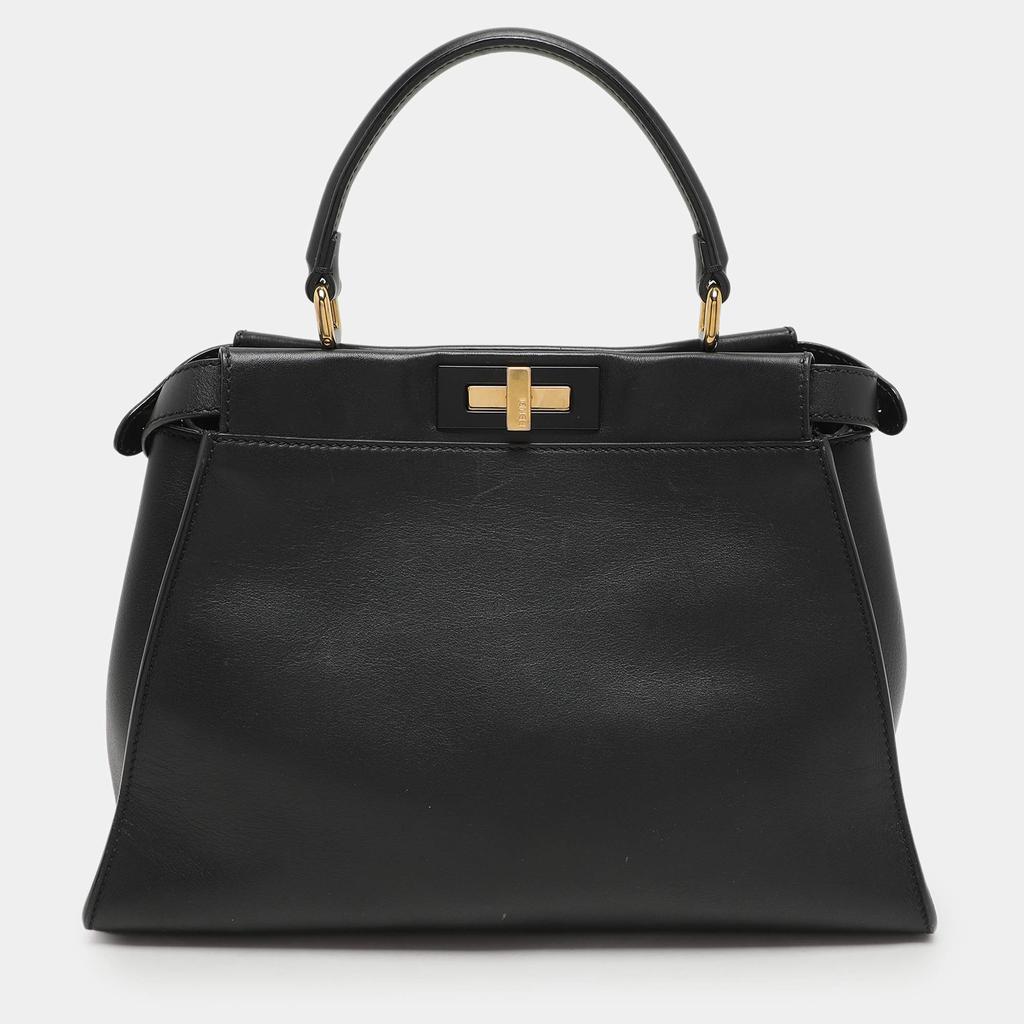 Fendi Fendi Black Leather Medium Peekaboo Top Handle Bag