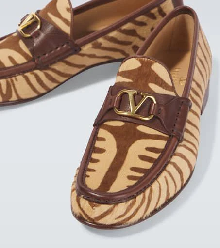 Valentino VLogo zebra-print calf hair loafers 3