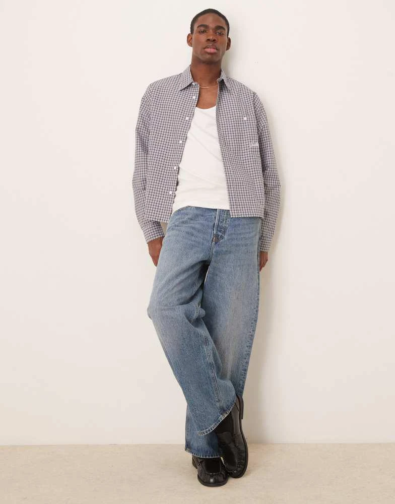 ASOS ASOS DESIGN oversized boxy shirt with embroidered pocket in grey check - GREY 2
