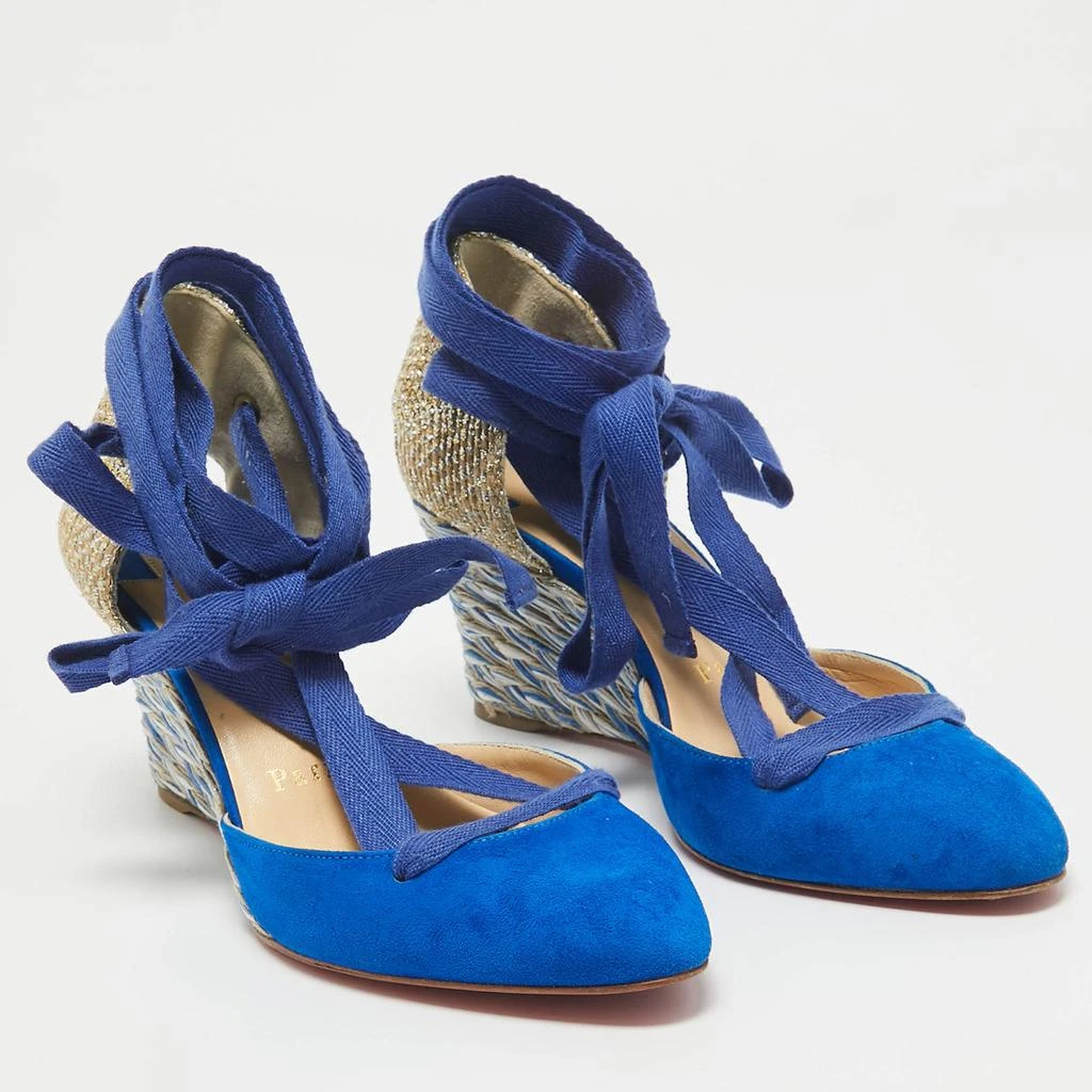 Christian Louboutin Christian Louboutin Blue/Gold Raffia and Suede Wedge Pumps Size 36 4