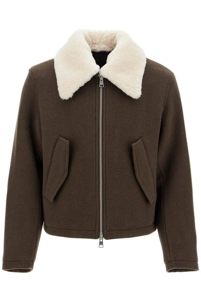 AMI boxy shearling jacket with collar 1
