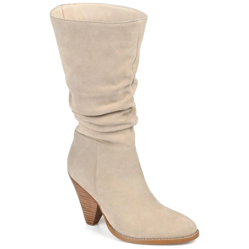 JOURNEE Womens Genuine Leather Syrinn Almond Toe Inside Zip Mid Calf Boots 8