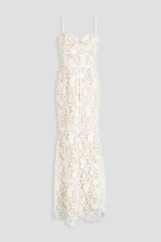 MARCHESA Satin-trimmed guipure lace and tulle gown 1