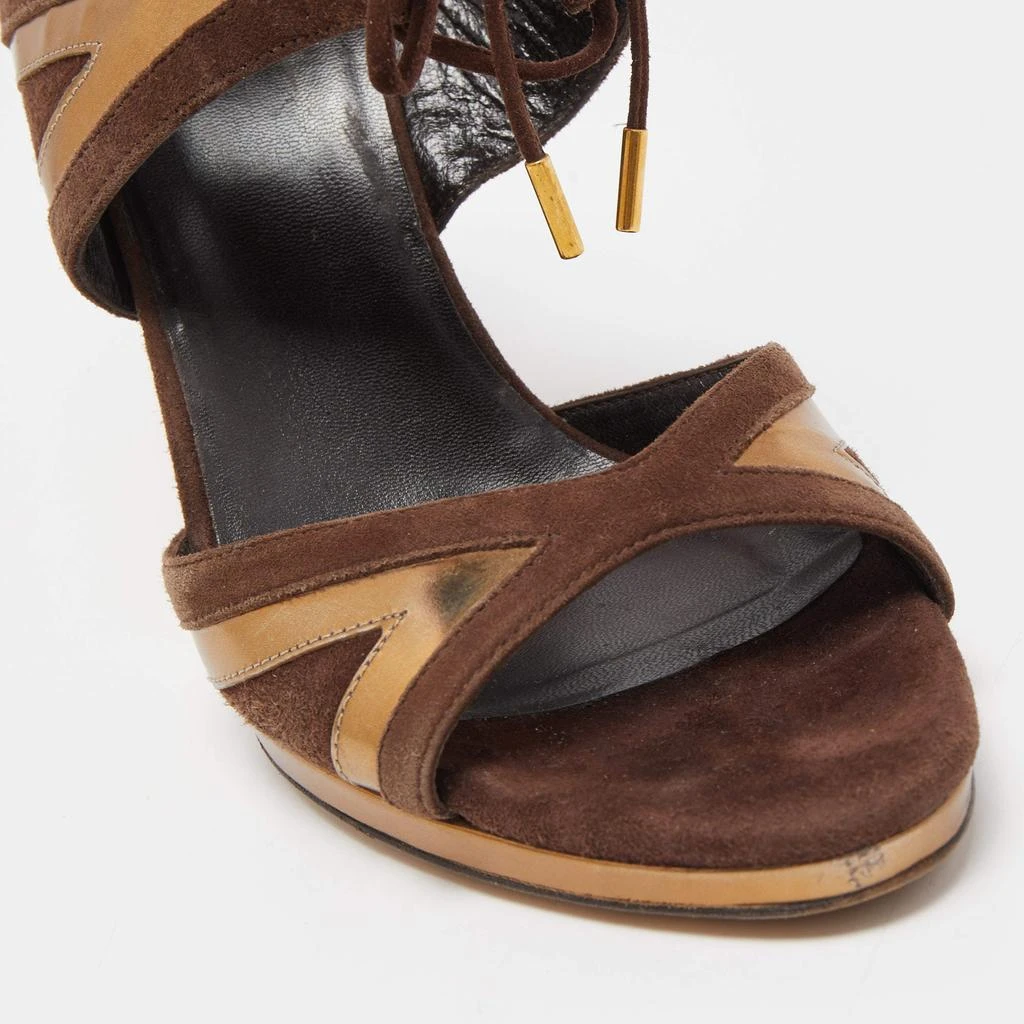 Gucci Gucci Brown/Gold Suede and Leather Ankle Tie Sandals Size 37.5 7