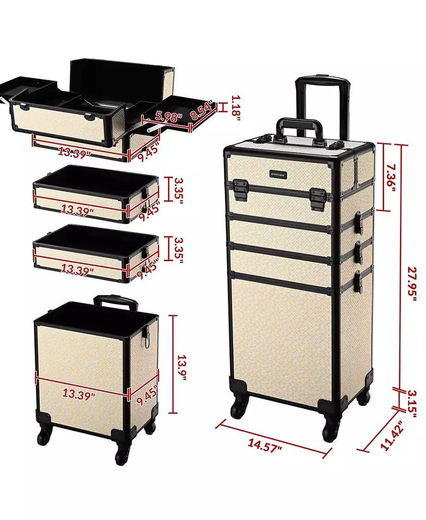 Byootique Rolling Makeup Train Case on Wheels 4in1 Cosmetology Art Deco Pastel 9