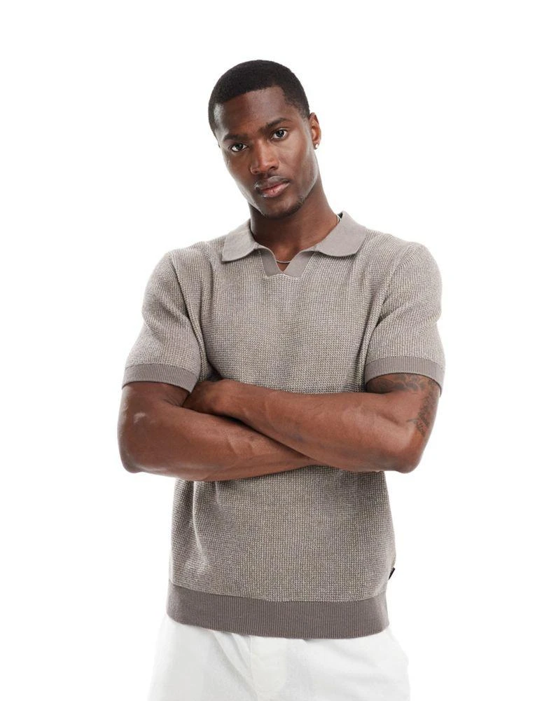 Jack & Jones Jack & Jones Premium textured knitted polo in brown 1