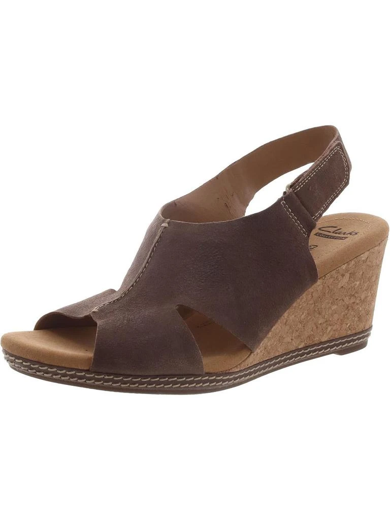 Clarks Helio Float4 Womens Faux Suede Cork Wedge Sandals 10