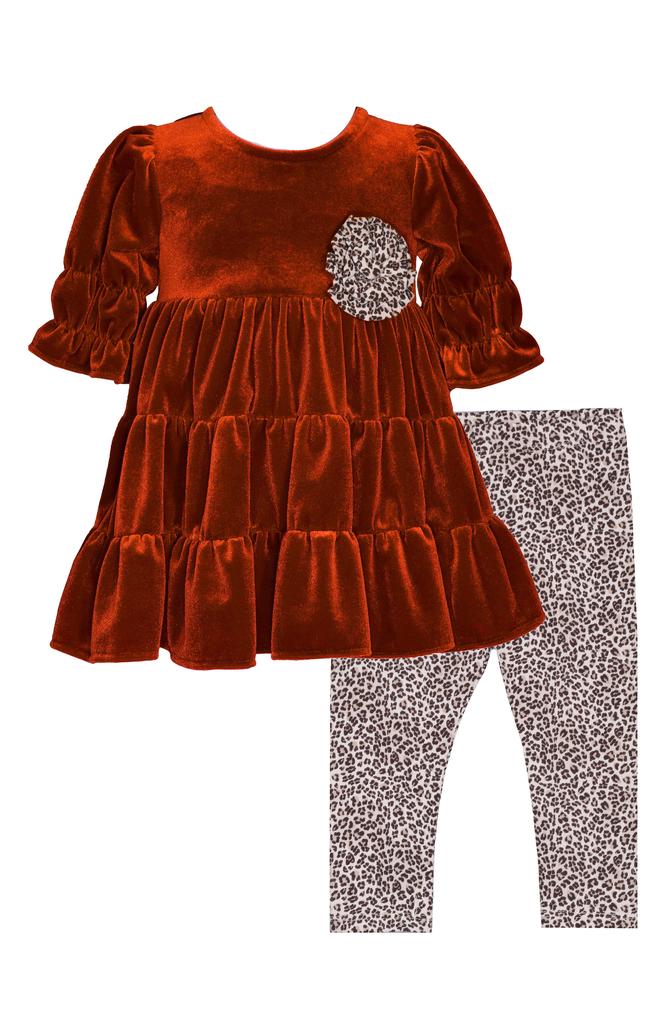 Bonnie Jean Kids' Velvet Tiered Top & Animal Print Leggings Set